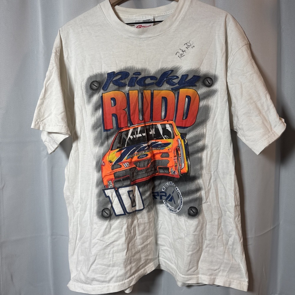 VTG 90s Autographed Ricky Rudd #10 Tide Racing Tee Mens XL NASCAR‎ * Read*